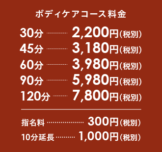 ボディケアコース料金